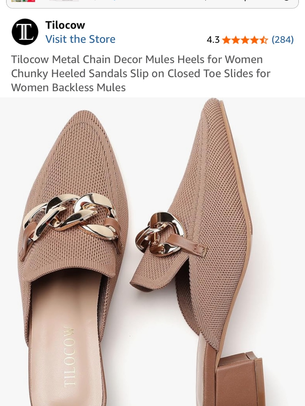 Women's Taupe Chain-Trim Slip-On Mules